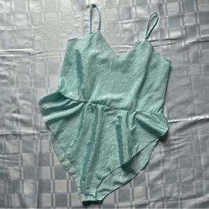Impromptu Aqua Blue High Cut Bottom Satin Vintage Body Suit